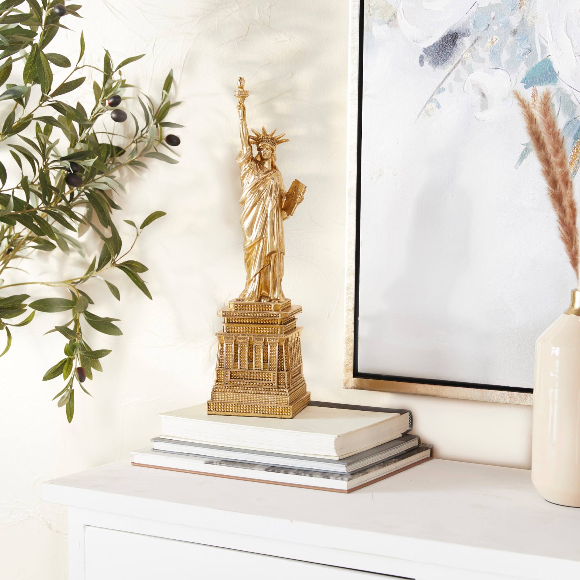 Gold Polystone Traditional Sculpture, 17" x 5" x 4"
